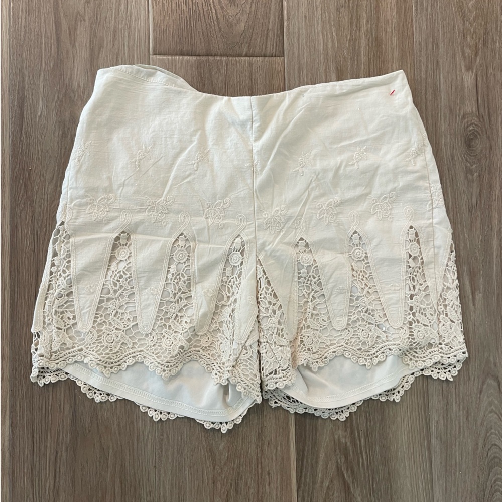 Cream linen and crochet shorts